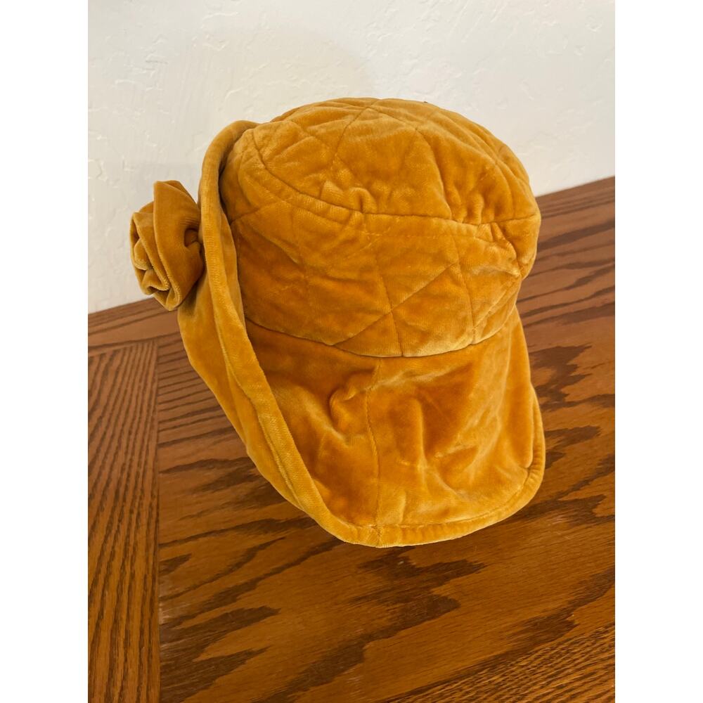 Free People Maria Quilted Velvet Rosette Bucket Hat Boho Mustard - Picture 5 of 6
